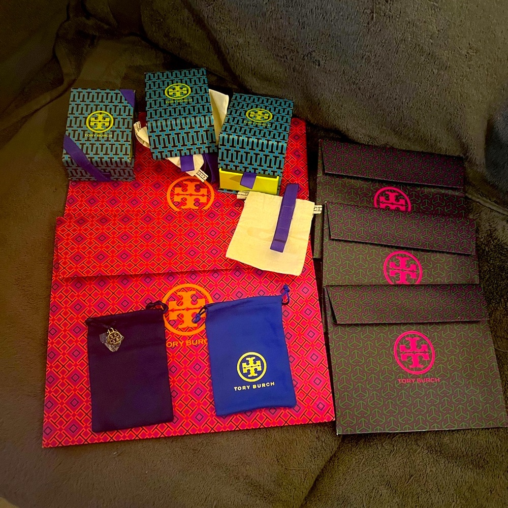 Beautiful collection of Tory Burch gift bags and jewelry boxes